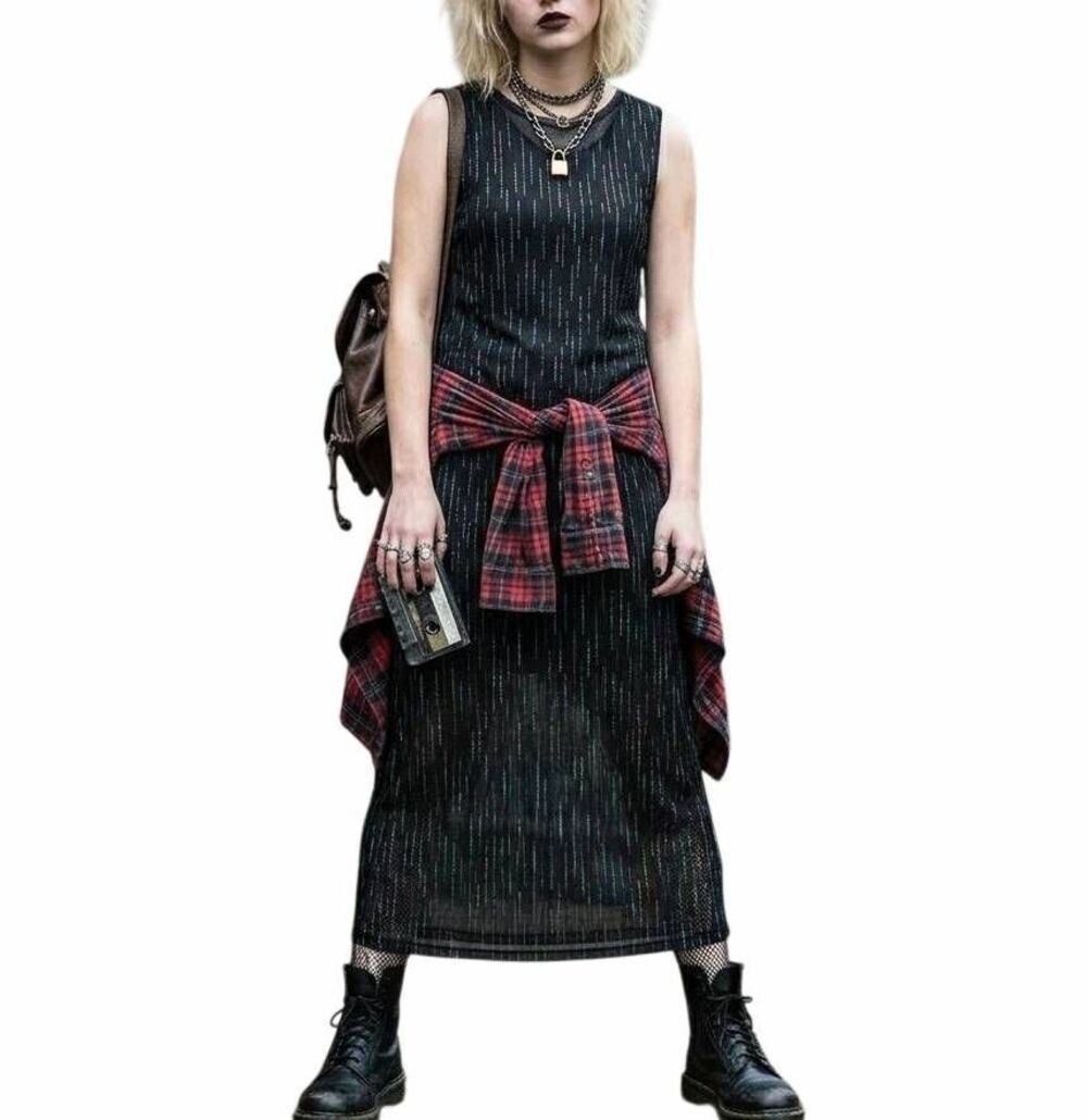 Vintage 90s Whimsigoth black mesh overlay dress holographic glitter womens 8